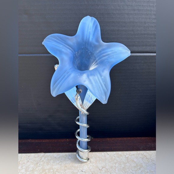 Vintage  Blue Glass FlowerCandle Holder - Picture 3 of 9